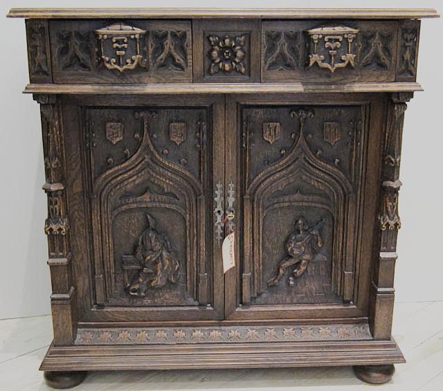 troubadour theme antique cabinet