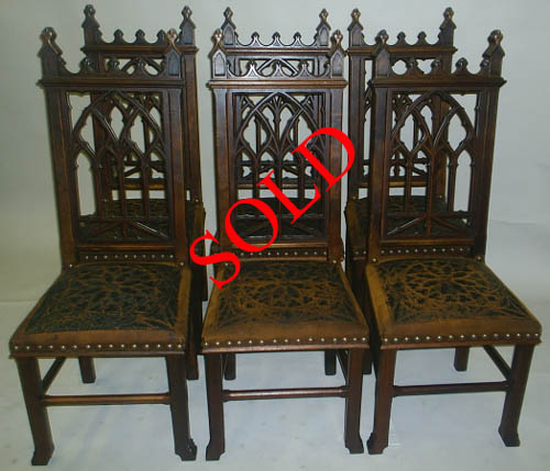 6 french antique gothic dining chairs leather sold