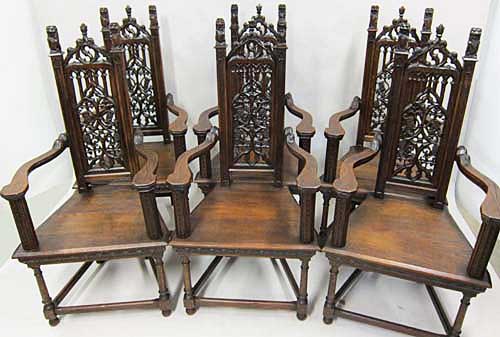 6 french antique gothic armchairs