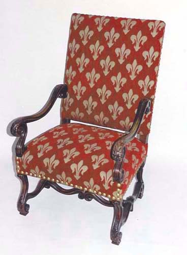 Louis XIV antique armchair with fleur-de-lys upholstery