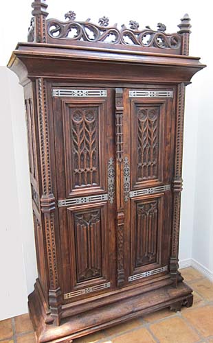 french antique chestnut armoire gothic revival